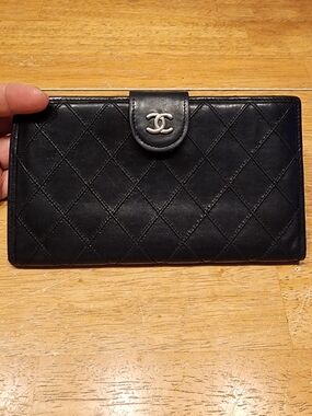 Chanel Black Quilted Lambskin Leather Long French Purse Wallet. 